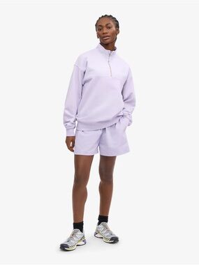 [NWT] $158 MATE THE LABEL Organic Waffle Half-Zip Sweatshirt in Lilac. Small
